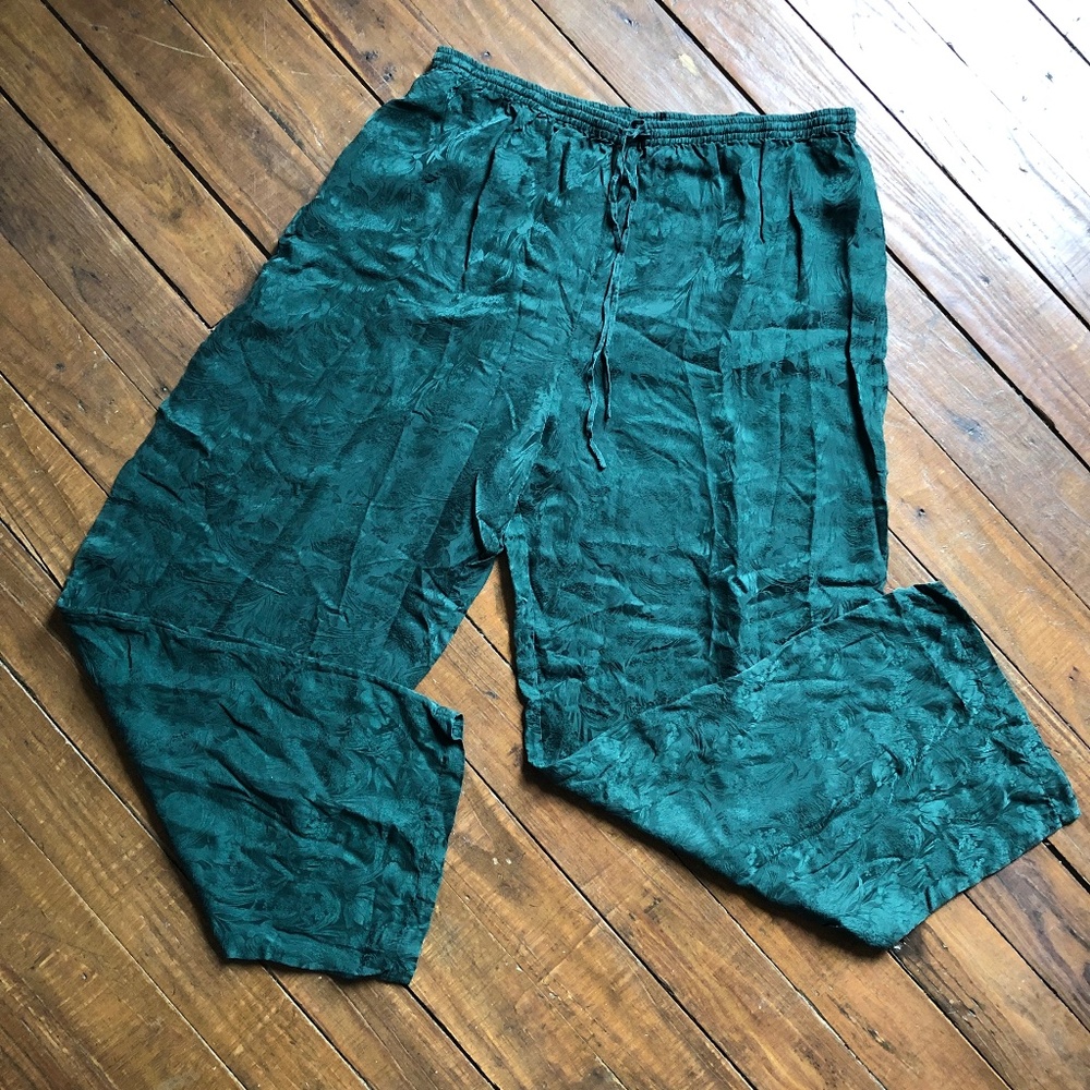 Floral Green Silk Pajama Pants